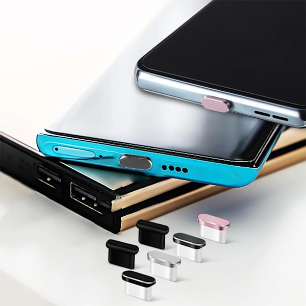 USB C Dammskydd Typ C Dammskydd Telefon Port Skydd GX ST Black 1pcs