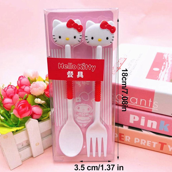 Japansk Tecknad Flickig Färg Porslin Set Sött Barn Soppset Sked Portabel Student Gaffel J5T7 red cat 1set