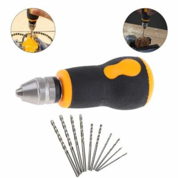 Bärbar Mikro Mini Liten Handborr + 10st Borrverktyg 08-30mm, Bits Set❈
