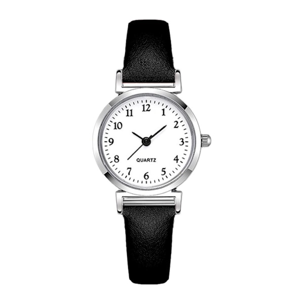 Dam Elegant Enkel Rund Urtavla Slät PU Läderrem Basic Kvarts Lätta Vikt Klockor Black One size