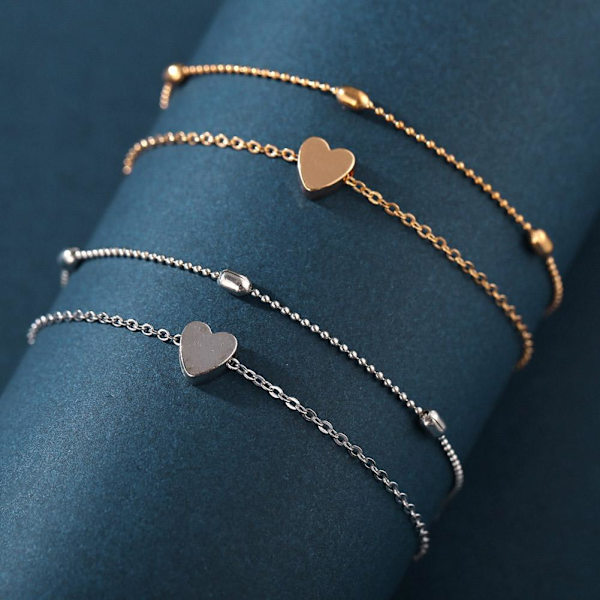 Löv & Hjärta Fotlänk Fotkedja Boho Strand Pärlor Silverpläterad I6R6 C One size