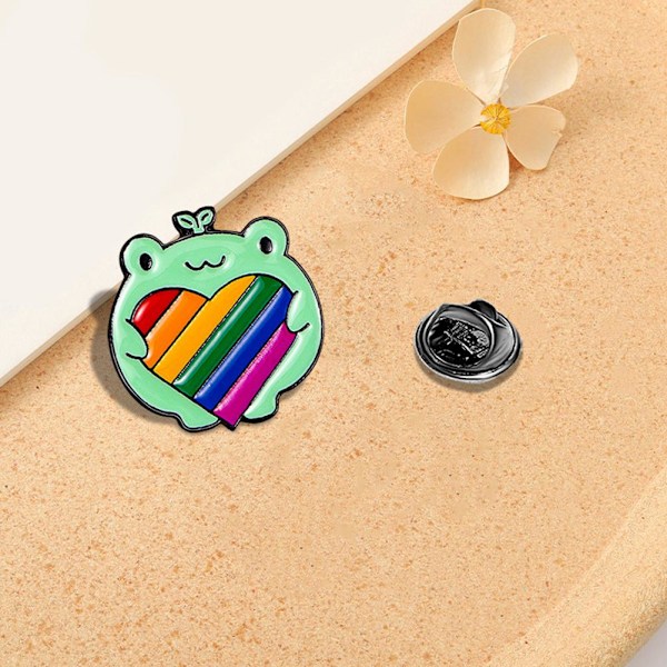 LGBT Pride Regnbågsflagga Groda Design Liten Emalj Lapel Nål style2 onesize