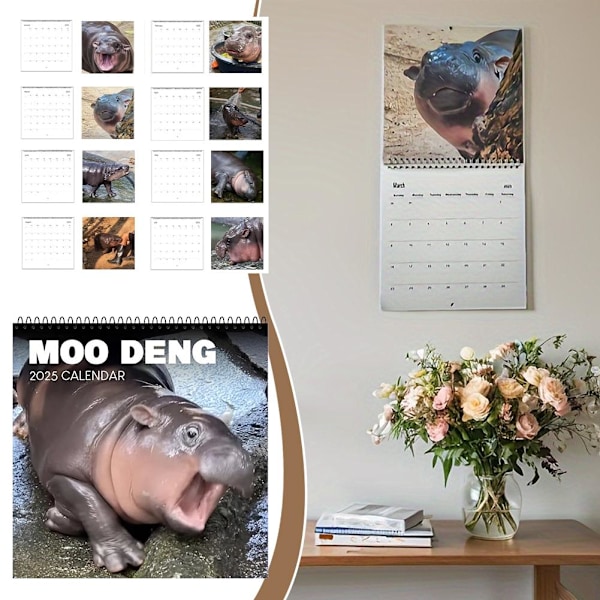 Moo Deng Kalender, Roliga Hippo Väggkalendrar, 2025 Moo Kalendrar Deng 'AU.