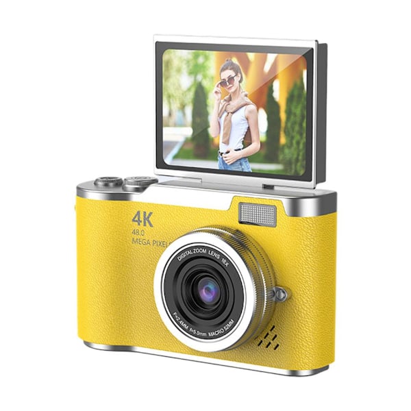 4K Digitalkamera för Foto, Portabel Retrokamera med Vridbar Skärm, Kompakt Retrokamera för Utomhusbruk Yellow 1 set
