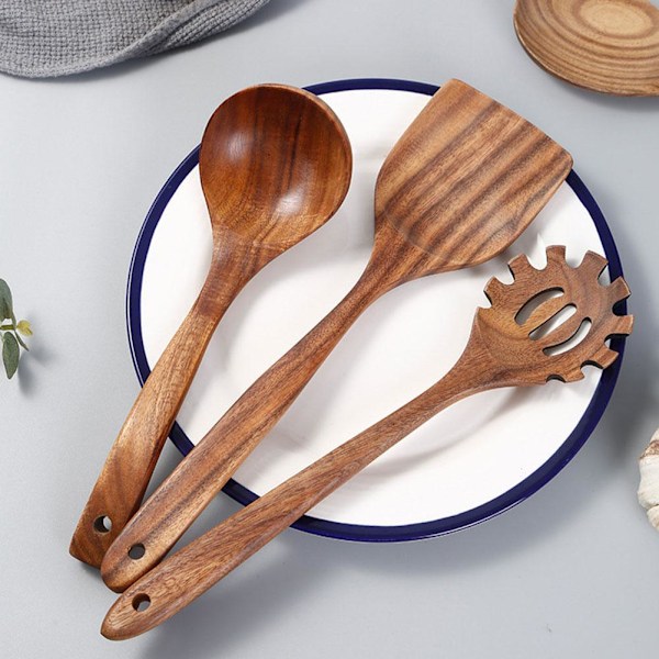 1 st Trä Köksredskapsset, Svart Valnöt Trä Långa Skedar Spatel Handtag Y5Y7 Leaky spoon 1pcs