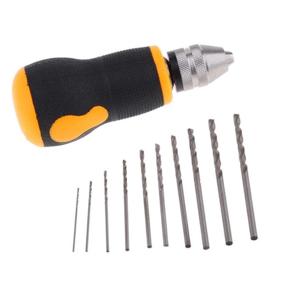 Bärbar Mikro Mini Liten Handborr + 10st Borrverktyg 08-30mm, Bits Set❈