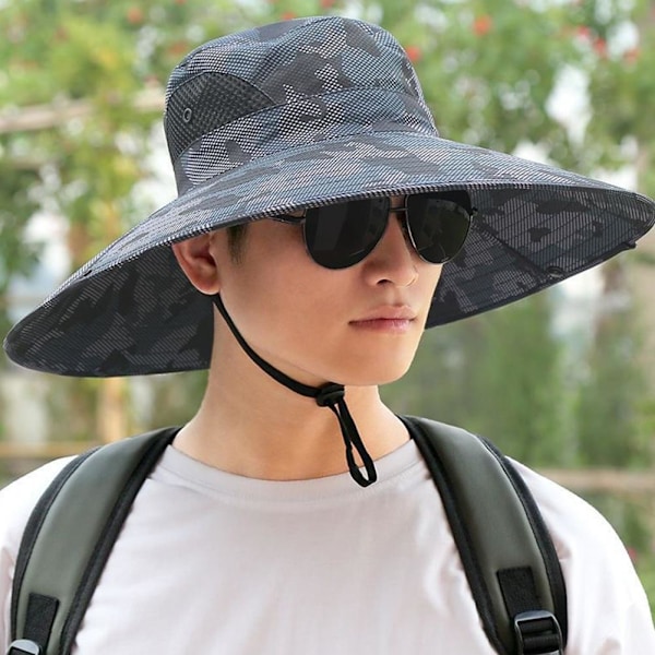 Fiskehatt för män med stor brätte, sommarsolskydd vikbar kamouflage F9 Navy blue 1pcs