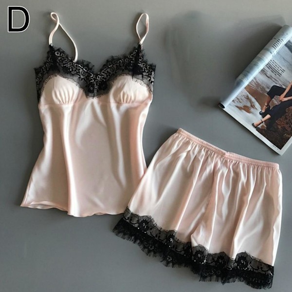 S-xxl Spets Pyjamasset Dam V-ringad Casual Pyjamas Linne Sommar Shorts Set P3f9 Apricot XXL