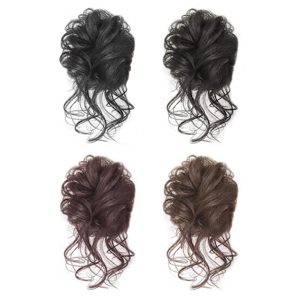 Lockig Messy Bun Hårstycke Scrunchie Upprullad Hårknut Hästsvans-Hårförlängningar Äkta som mänskligt hår black one size