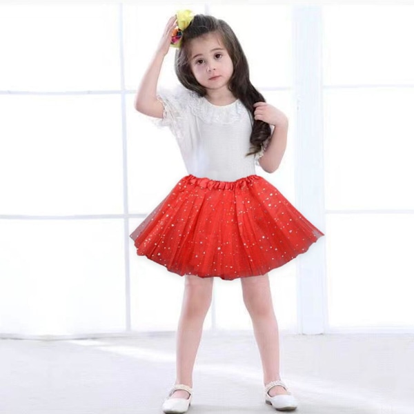 Glitter Barn Mesh Kjol Flickors Dansuppvisning Halv Kjol M5Y7 Kropp L4L5 Red 1pcs