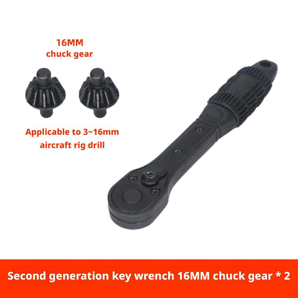 Borrfutter-nyckelsats, 2-i-1 Svart Snabb Spärrborrfutter-nyckel 16MM+2gear 1set