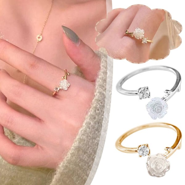 Mode Ros Blomma Ringar För Kvinnor Koreansk Öppning Justerbar Nytt Finger E2F3 B One size