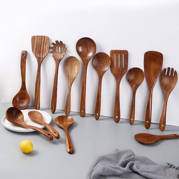1 st Trä Köksredskapsset, Svart Valnöt Trä Långa Skedar Spatel Handtag Y5Y7 Leaky spoon 1pcs