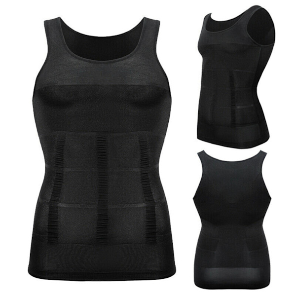 Herr Underkläder Slimmande Kroppsformande Väst Bröstkompressionströja Formare Midja Abs Mage Tank Top Undertröja Magekontroll black M