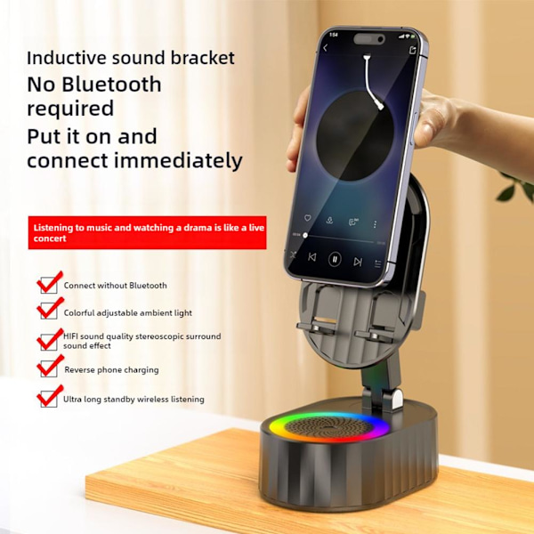 3-i-1 Telefonhållare Induktiv Bluetooth-högtalare Hållare 360° Roterande Vikbar K7R6 White 1set