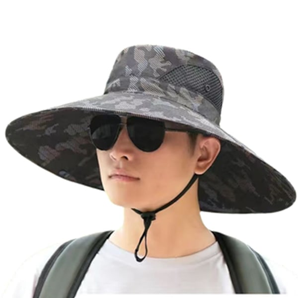 Fiskehatt för män med stor brätte, sommarsolskydd vikbar kamouflage F9 Khaki 1pcs