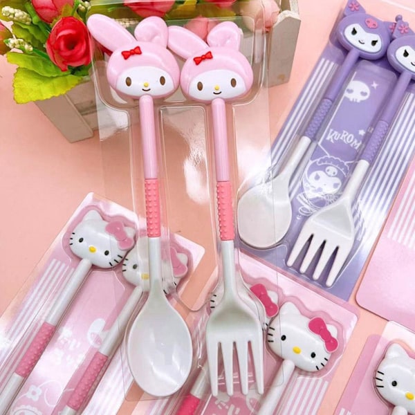 Japansk Tecknad Flickig Färg Porslin Set Sött Barn Soppset Sked Portabel Student Gaffel J5T7 red cat 1set