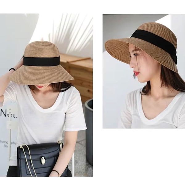 Vikbar Dam Dam Sommar Sol Strand Floppy Derby Hatt Halm Hink Brätte W1Z6 white one-size