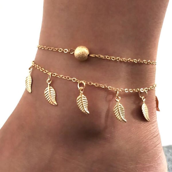 Löv & Hjärta Fotlänk Fotkedja Boho Strand Pärlor Silverpläterad I6R6 C One size