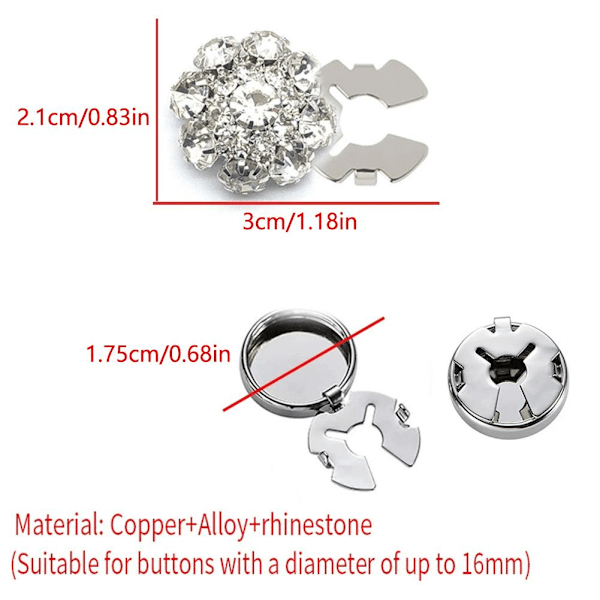 Rhinestone Knappöverdrag, Knappar med Tryckknappar och Tång för Klänning Kostym Skjorta B0 Golden red 1pcs
