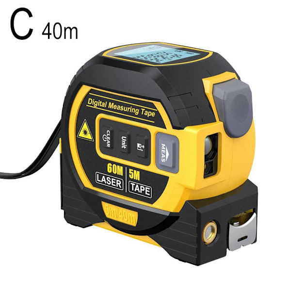 3 i 1 lasermåttband - Digitalt lasermåttband, exakt yellow 40m