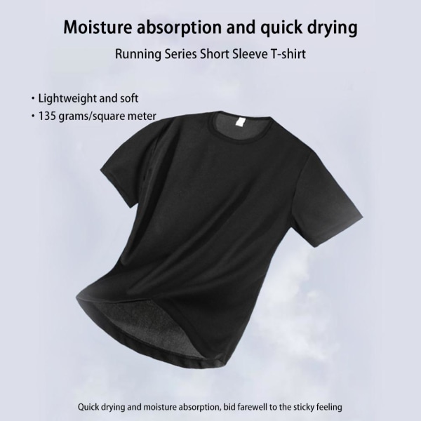 Sommar snabbtorkande t-shirt herrsport utomhus elastisk stor S black M