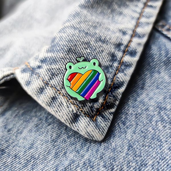 LGBT Pride Regnbågsflagga Groda Design Liten Emalj Lapel Nål style2 onesize