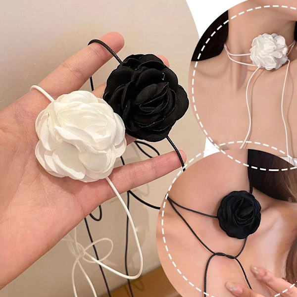 Strass Svart Vit Ros Halsband Nyckelbenskedja Blomma Choker Middagsfest Bröllop För N0t8 white 1pc