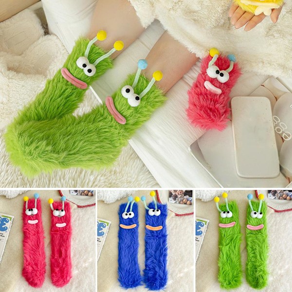 Japanska KAWAII Rumssockor Varma Plysch Mellanhöga Strumpor Flerfärgade Green One size