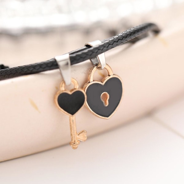 1 Par Enkelt Par Armband Key Love Lock Armband Smycken Black One size