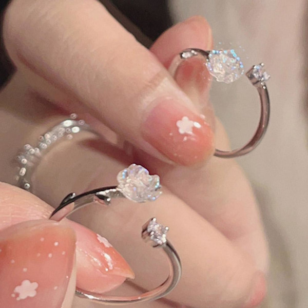 Mode Ros Blomma Ringar För Kvinnor Koreansk Öppning Justerbar Nytt Finger E2F3 B One size