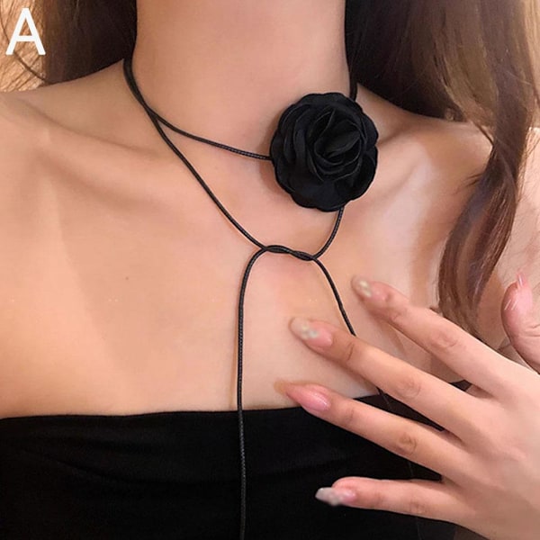 Strass Svart Vit Ros Halsband Nyckelbenskedja Blomma Choker Middagsfest Bröllop För N0t8 black 1pc