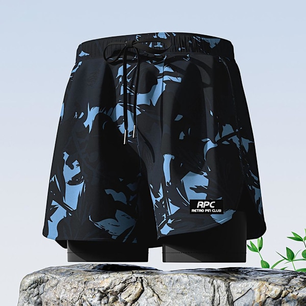 Badbyxor med Kompressionsfoder Stretch Herr Badkläder 2 i 1 Snabbtorkande A7 Black 4XL(recommended165-185 pounds)