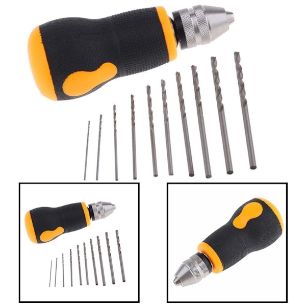 Bärbar Mikro Mini Liten Handborr + 10st Borrverktyg 08-30mm, Bits Set❈