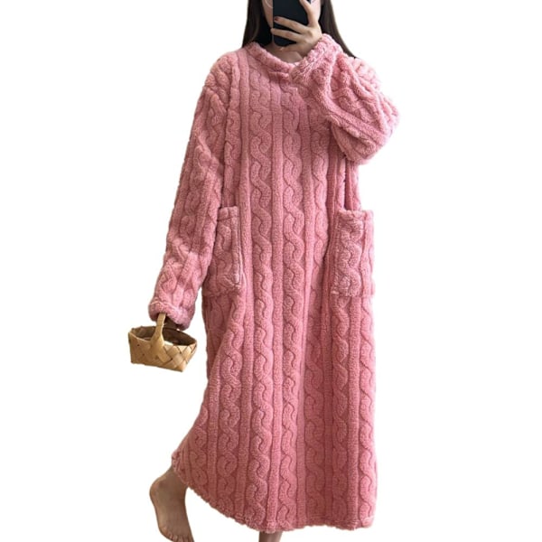 Dam Vinter Tjock Nattlinne Mjuk Korall Sammet Långärmad Sovkläder Ny Pink One size