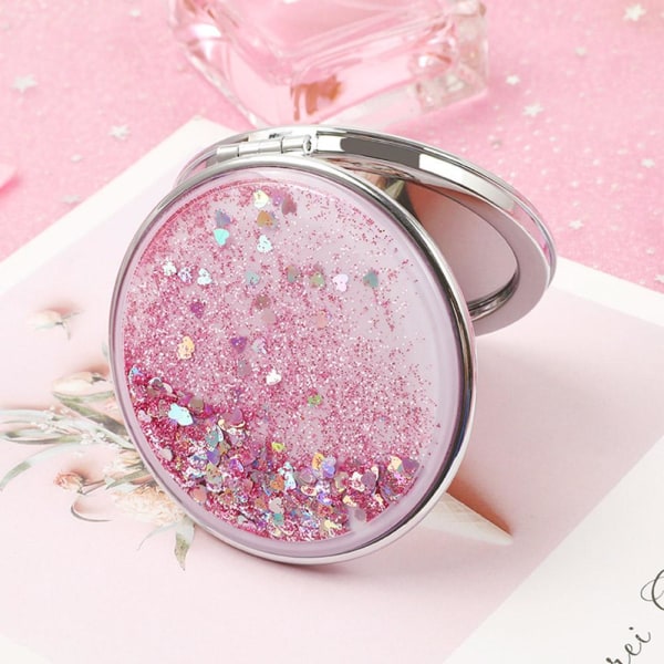 Förstorande Compact Travel Handheld Makeup Mirror Folding Cosmeti pink  round 
