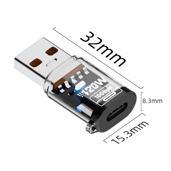120W USB 3.2 till Typ C Adapter USB Hona till Typ C Hane Snabbladdning Adad M9Y9 transparent 1pcs