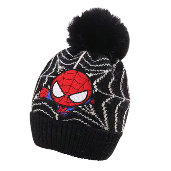 Pojkar Barn Spiderman Stickad Mössa Vinter Beanie Pompom Ski Cap Black