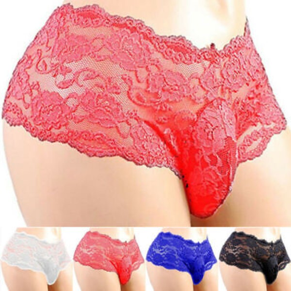 Herr Sexig Spets G-String Trosa Kalsonger Påse Kalsonger Underkläder Nattkläder Red 2XL