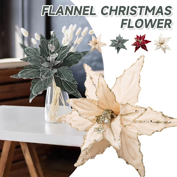 1 st julgran prydnad i storlek med glitterblomma, julstjärna, juldekoration till fest Green