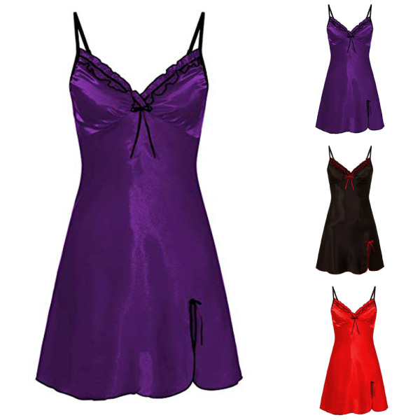 Sexiga underkläder för kvinnor Sovkläder Babydoll Spetsunderkläder Purple 2XL