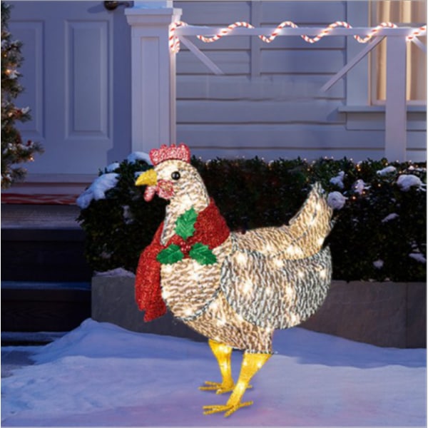 Xmas Light-Up Kyckling med halsduk LED Holiday Decor Outdoor Yard L