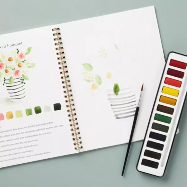 Akvarel Workbook 12 Farver Akvarel Øvelsesbog Malersæt Til Begyndere Baking
