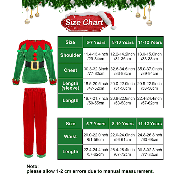 Jultomte Kostym Elf Kläder Klä upp Barn Foto Rekvisita Jultomte Kostym Outfit för Fest, Maskerad, Scenframträdande 130cm
