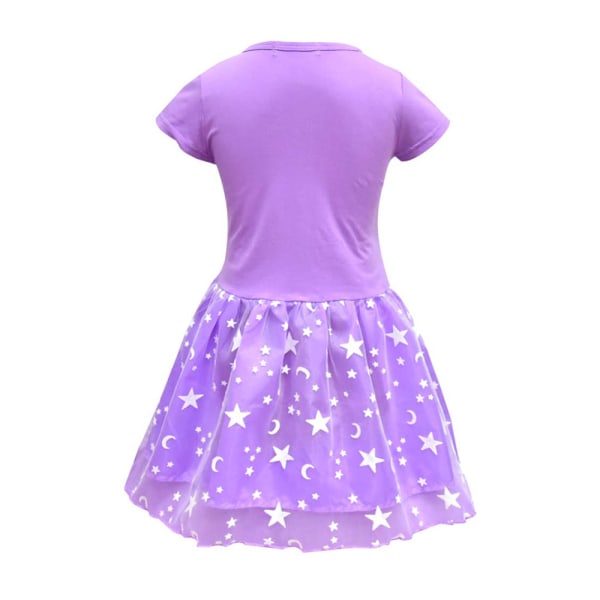 Snygg kjol med enhörningtryck - T- print med rund hals - för tjej Purple 110