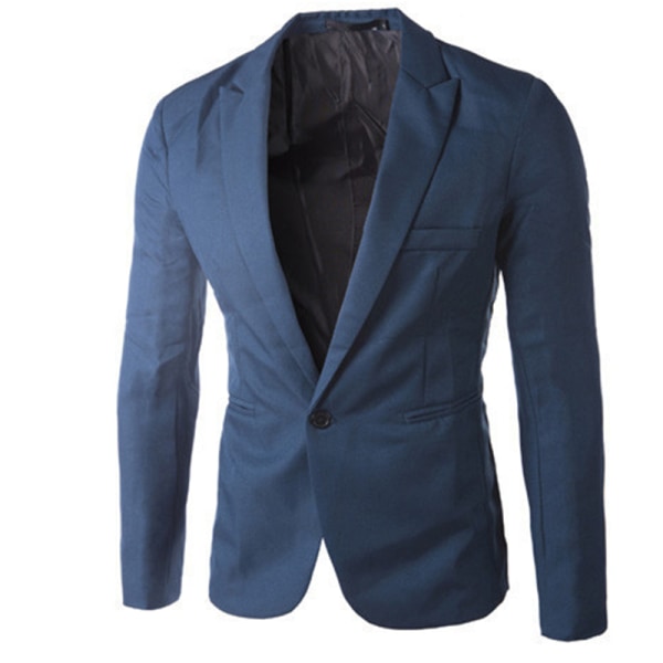Män Formell Business Bröllopsfest Blazer Coat Jacka En Knapp Kostym Top Ytterkläder Royal blue 2XL
