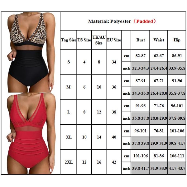 Kvinnors Vadderad Monokini Magkontroll Baddräkt Bikini Baddräkt Sommar Black+Leopard L