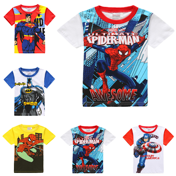 Superman Batman Flickor Pojkar Tecknad Tryckt T-shirt Sommar Kortärmad Tröja Bomull Rundhalsad Topp #1 120cm