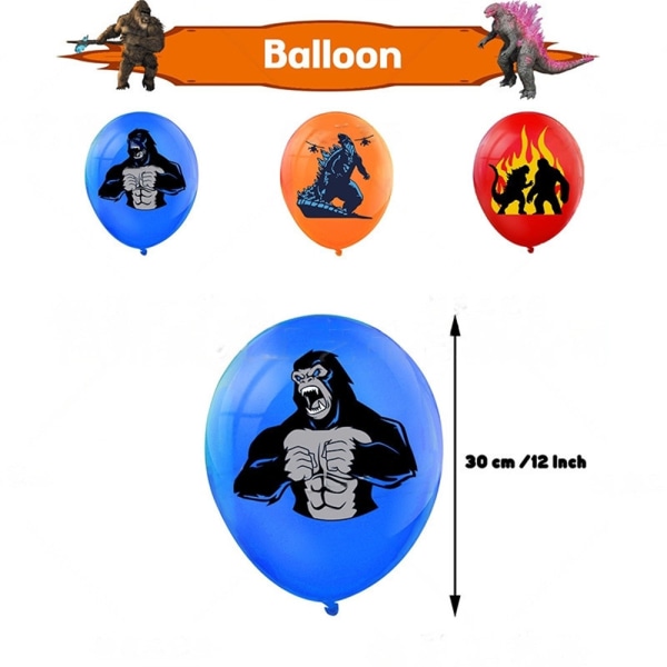 Godzilla vs King Kong Födelsedagsfest Dekoration Fotboll Dragg Flagga Tårta Insats Ballong Set Layout Tillbehör