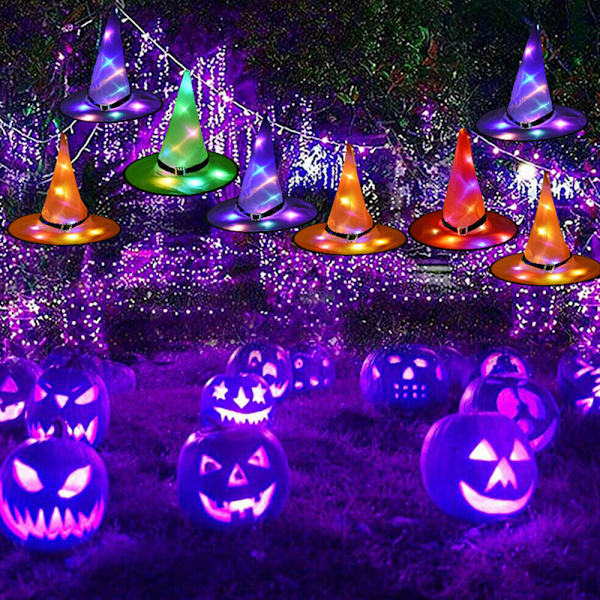 Halloween LED Lysende Voksen Glødende Heksehatte Cosplay Fest Red